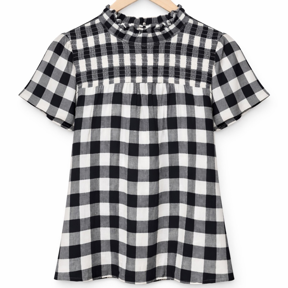 LOFT Black and White Gingham High Collar Blouse (035)